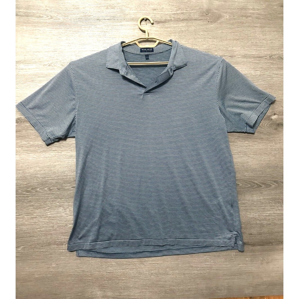 Peter Millar Crown Crafted Polo Mens XXL Blue White Striped Short Sleeve Shirt
